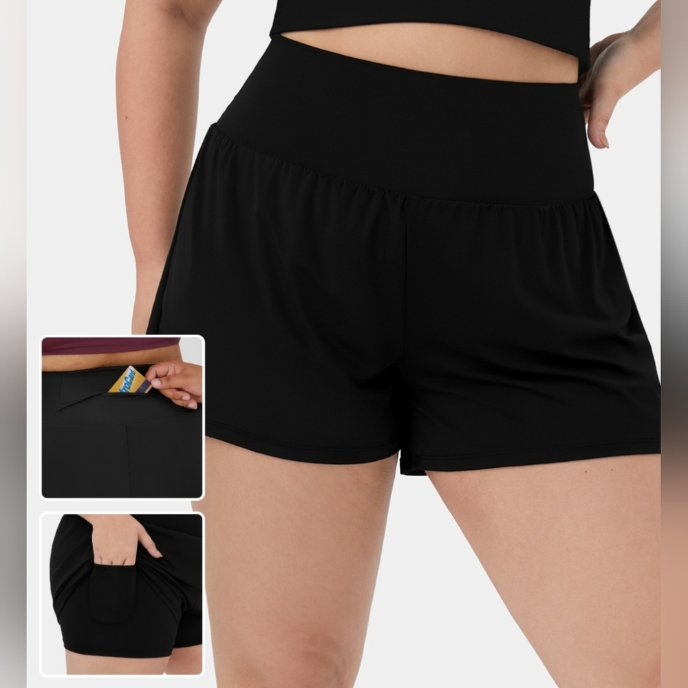 NWT Halara Plus Size Black 2-in-1 Gym Shorts - Size 1X